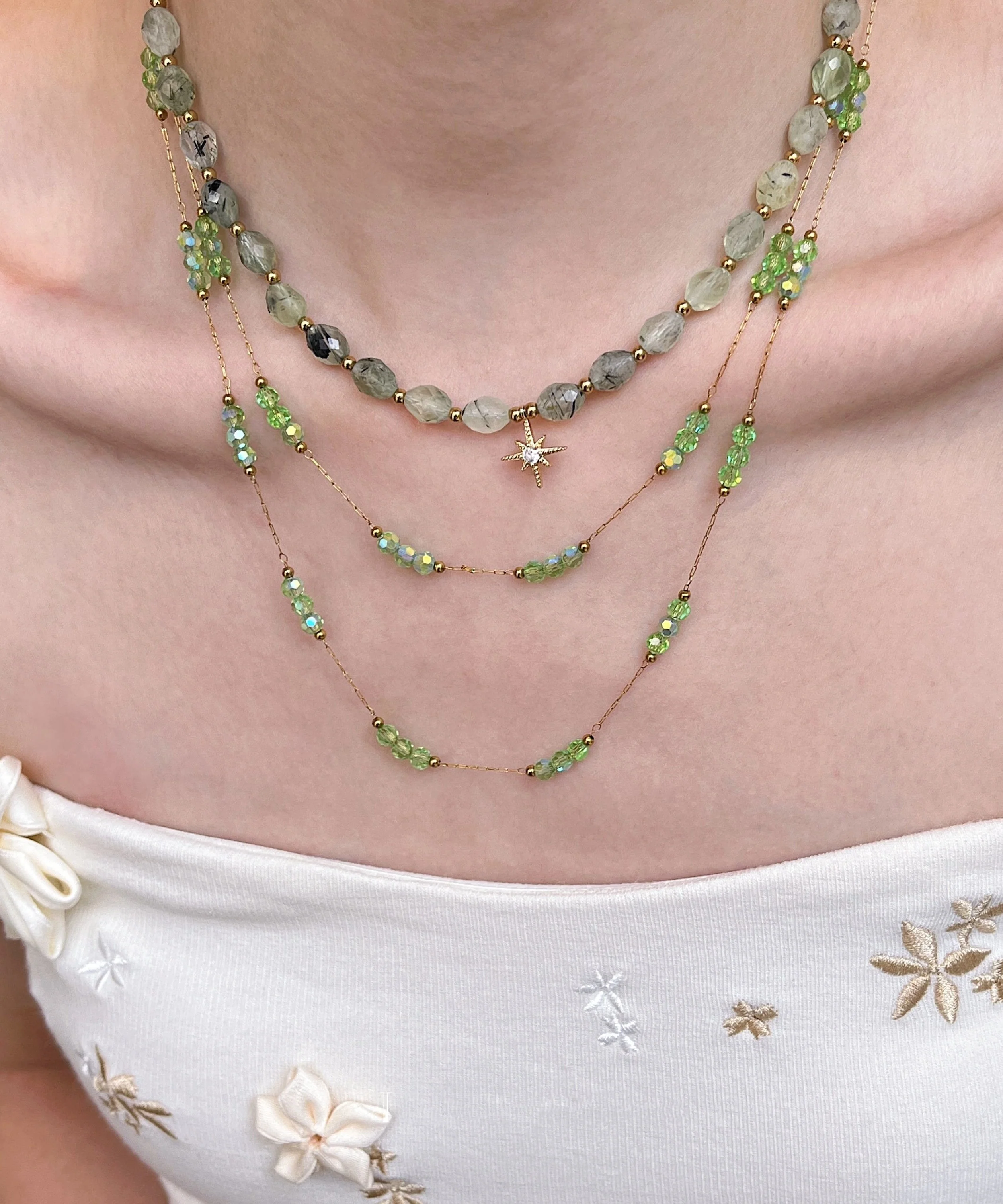 Elegant Green String Beads Layering Alloy Two Piece Set Necklace - Image 4