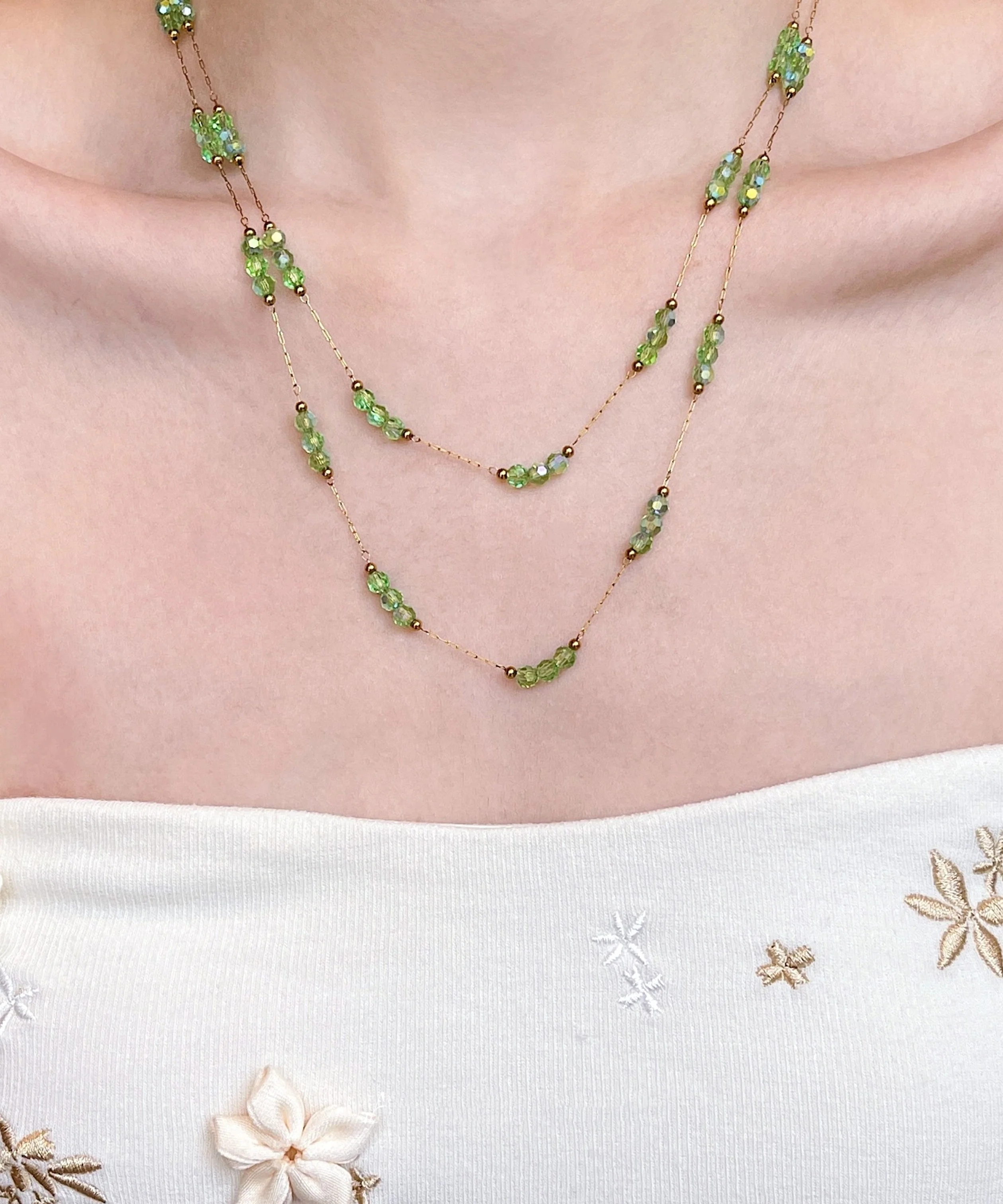 Elegant Green String Beads Layering Alloy Two Piece Set Necklace - Image 5