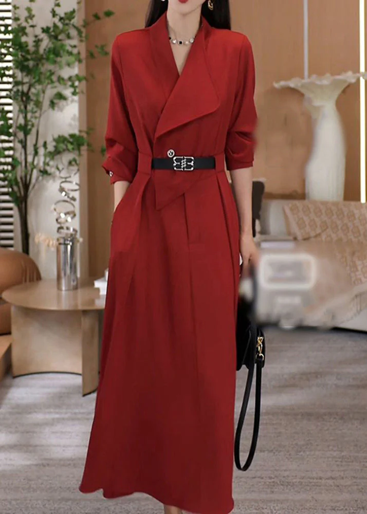 Elegant Green V Neck Waist Sashes Cotton Long Dresses Spring - Image 2