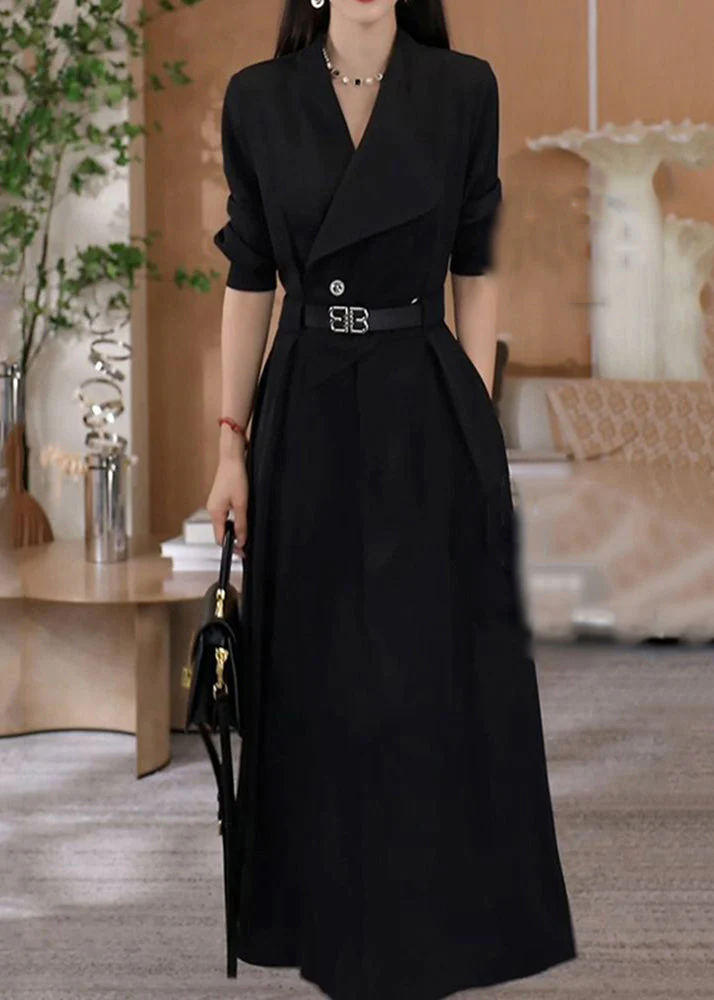 Elegant Green V Neck Waist Sashes Cotton Long Dresses Spring - Image 3