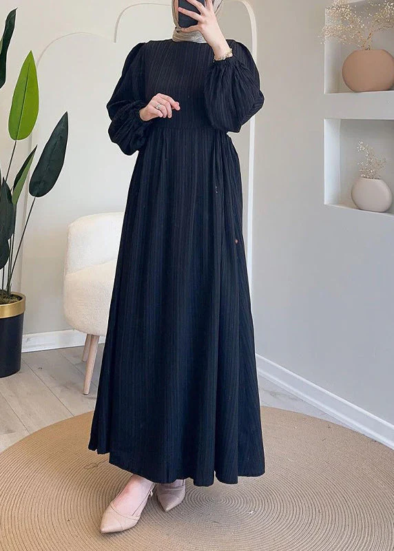 Elegant Green Wrinkled Lace Up Solid Long Dress Spring - Image 2