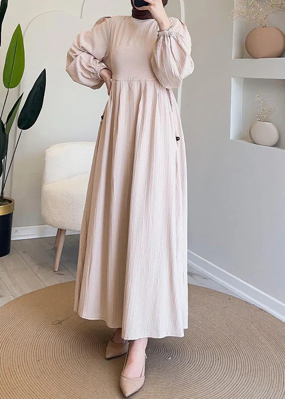 Elegant Green Wrinkled Lace Up Solid Long Dress Spring - Image 3