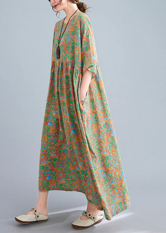Elegant Green Wrinkled Patchwork Holiday Long Dress Summer - Image 2