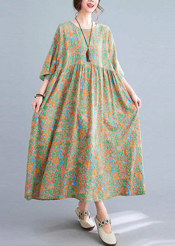 Elegant Green Wrinkled Patchwork Holiday Long Dress Summer - Image 3