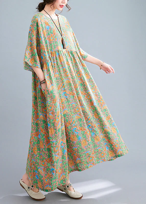 Elegant Green Wrinkled Patchwork Holiday Long Dress Summer - Image 4