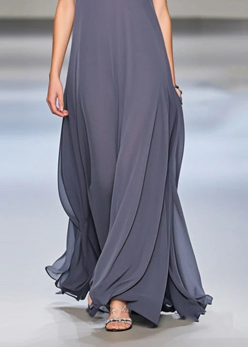 Elegant Grey Exra Large Hem Draping Chiffon Long Dresses Sleeveless - Image 4