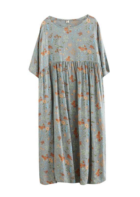 Elegant Grey O-Neck Patchwork Print Half Sleeve Summer Long Dress - Image 5