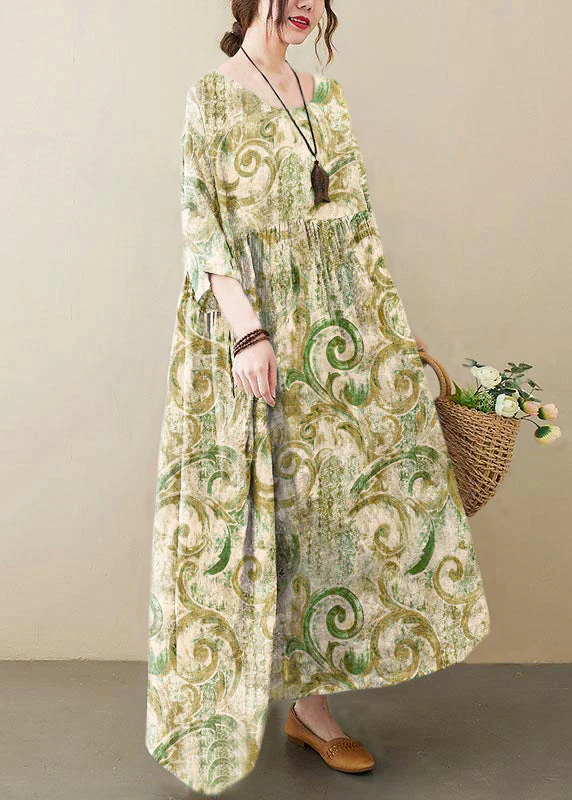 Elegant Grey O-Neck Patchwork Print Half Sleeve Summer Long Dress - Image 7