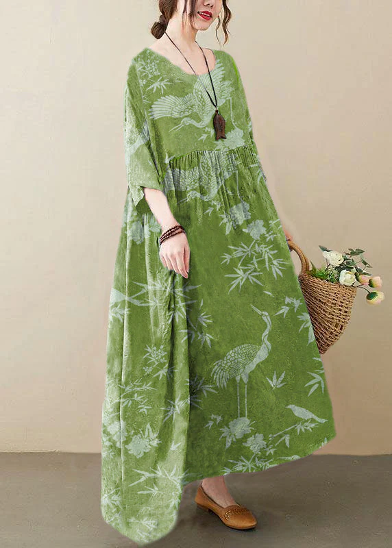 Elegant Grey O-Neck Patchwork Print Half Sleeve Summer Long Dress - Image 8