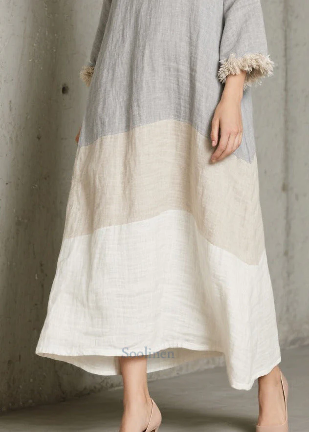 Elegant Grey Oversized Patchwork Faux Fur Long Dress Fall - Image 4