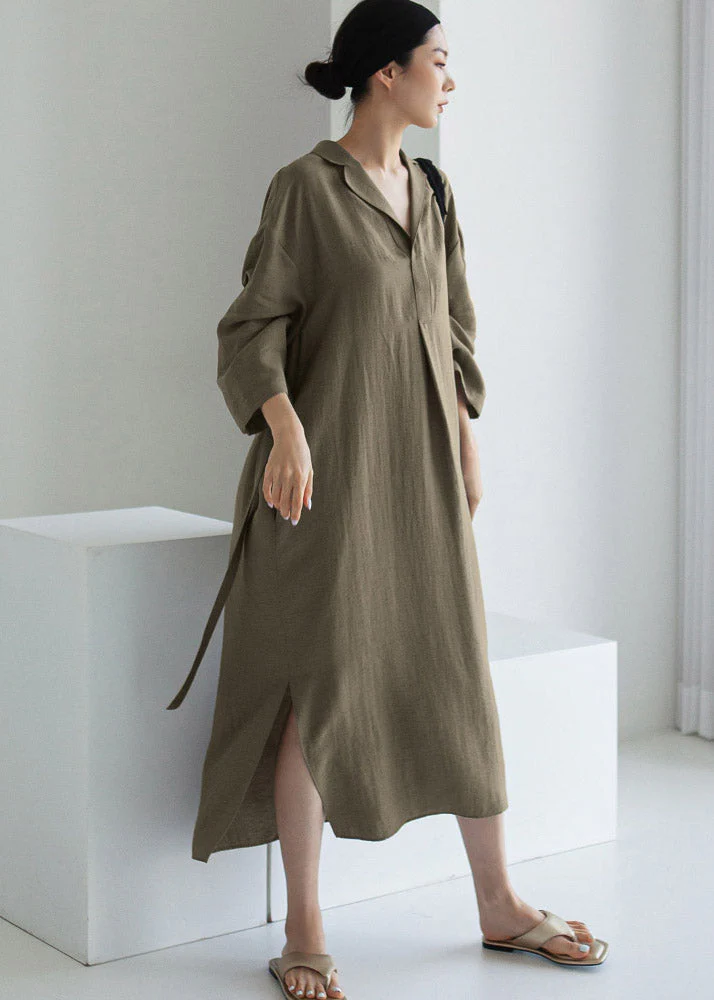 Elegant Grey Peter Pan Collar Pockets Asymmetrical Dress Long Sleeve - Image 2