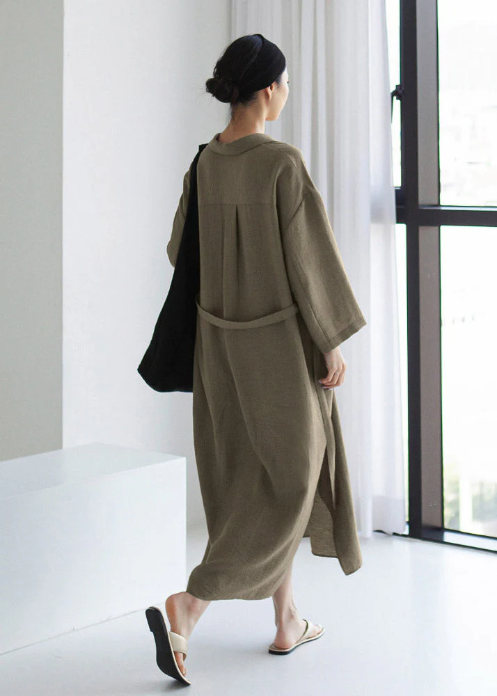 Elegant Grey Peter Pan Collar Pockets Asymmetrical Dress Long Sleeve - Image 4