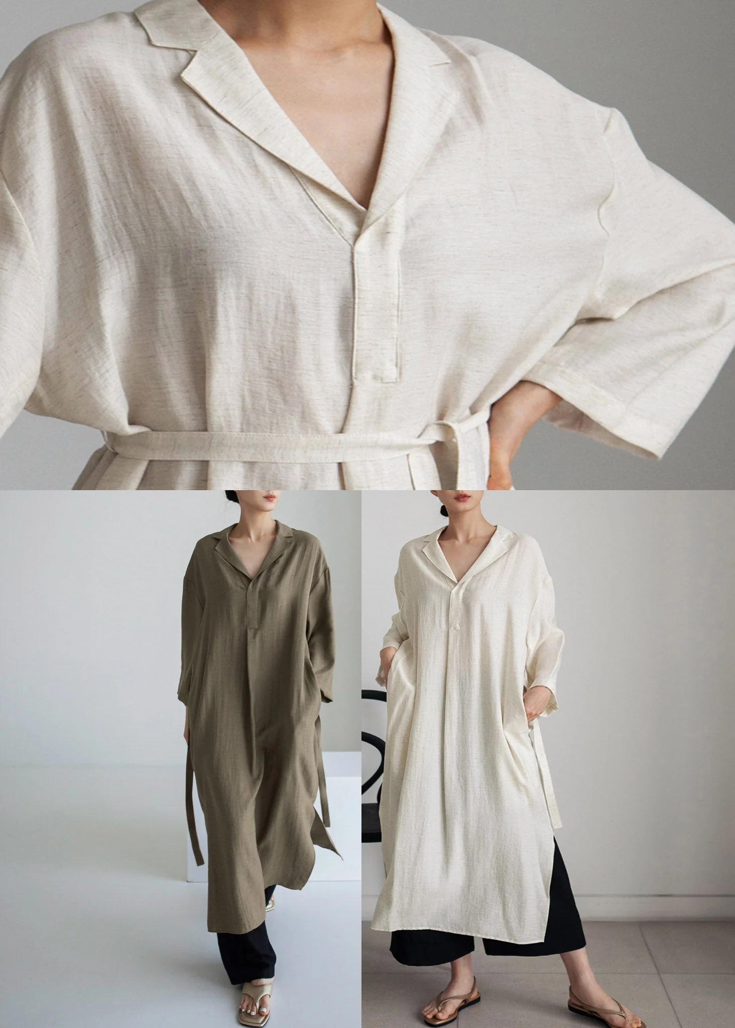 Elegant Grey Peter Pan Collar Pockets Asymmetrical Dress Long Sleeve - Image 5