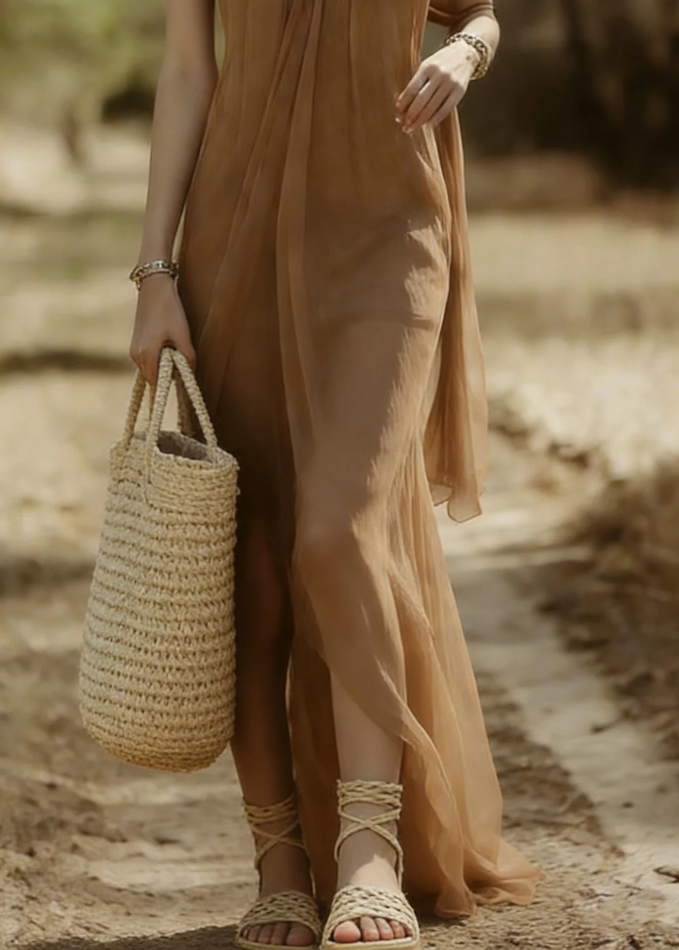Elegant Khaki Strapless Solid Tulle Long Dresses Sleeveless - Image 4