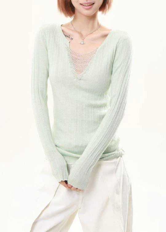 Elegant Lavender Tasseled Patchwork Knit Tops Spring - Image 5