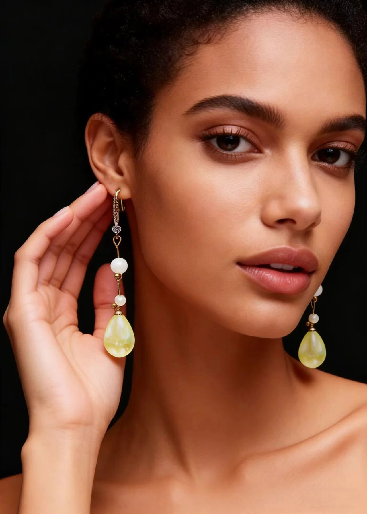 Elegant LightYellow Droplet Shape Fine Pearl Drop Earrings - Image 2