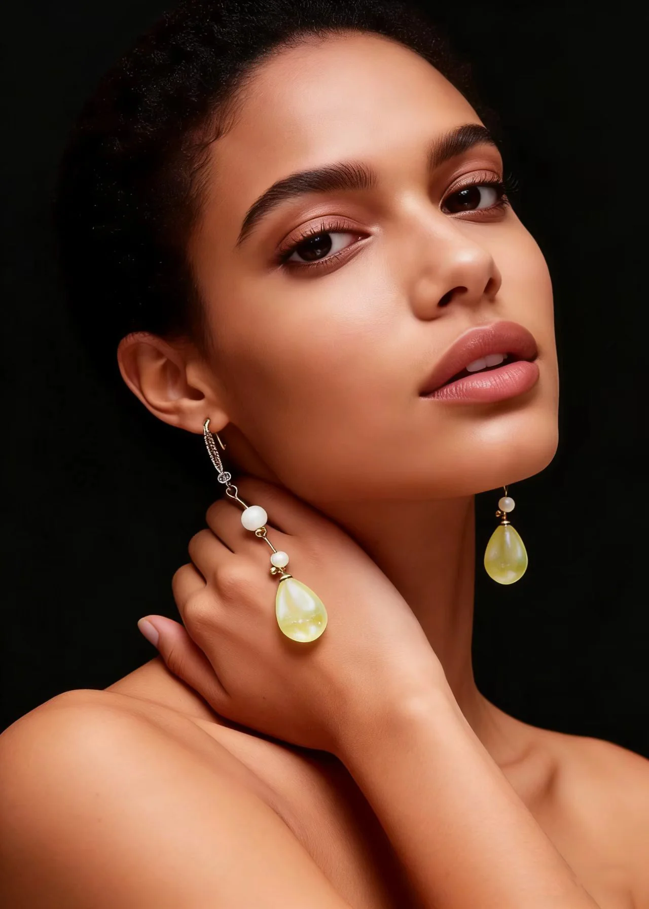 Elegant LightYellow Droplet Shape Fine Pearl Drop Earrings - Image 3