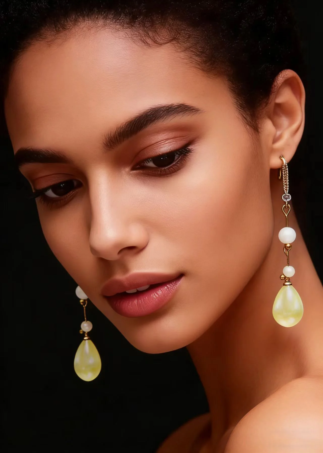Elegant LightYellow Droplet Shape Fine Pearl Drop Earrings - Image 4