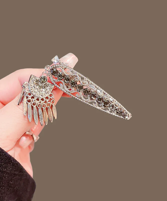 Elegant Metal Alloy Zircon Hollow Out Tassel Hairpin - Image 3