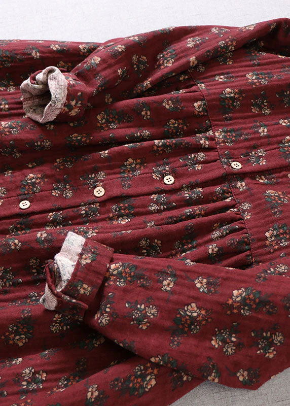Elegant Mulberry Print Button Cotton Holiday Dress Spring - Image 4