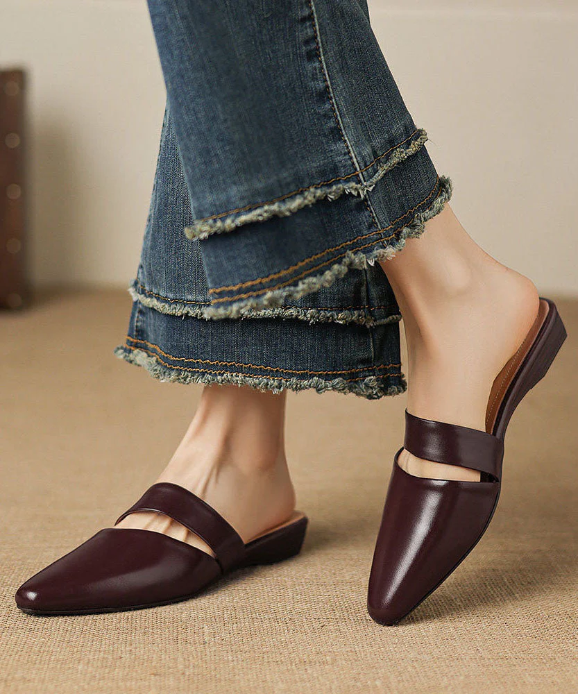 Elegant Mulberry Splicing Slide Sandals Cowhide Leather - Image 3