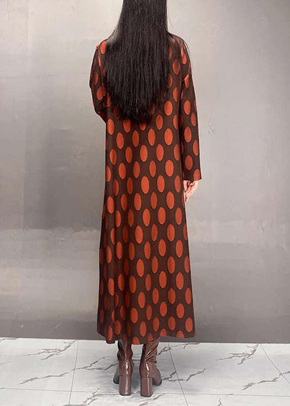 Elegant Mulberry Turtleneck Dot Print Maxi Dress Spring - Image 5