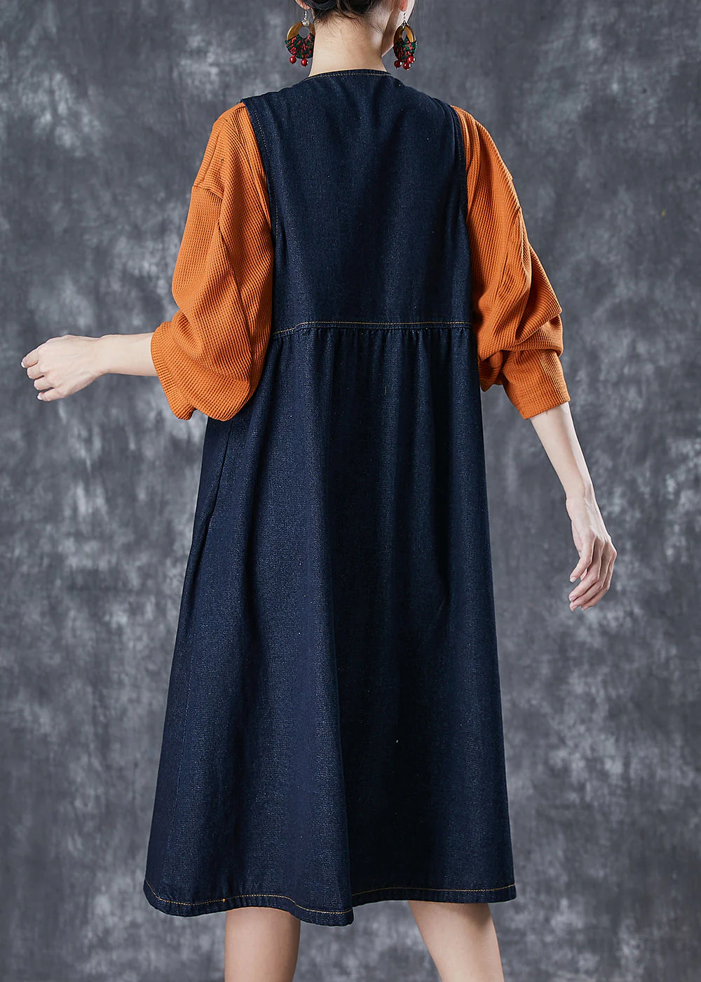 Elegant Navy Denim Dress And Shirt 2 Piece Outfit Spring - Image 4