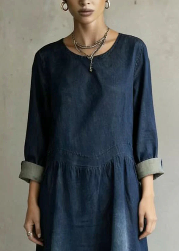 Elegant Navy Oversized Denim Ankle Dress Spring - Image 2