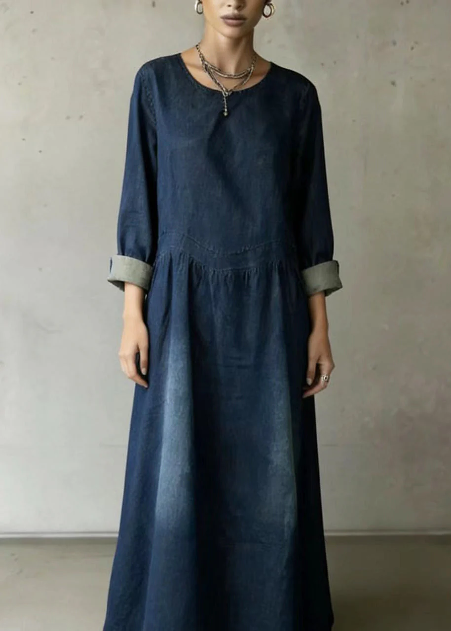 Elegant Navy Oversized Denim Ankle Dress Spring - Image 3
