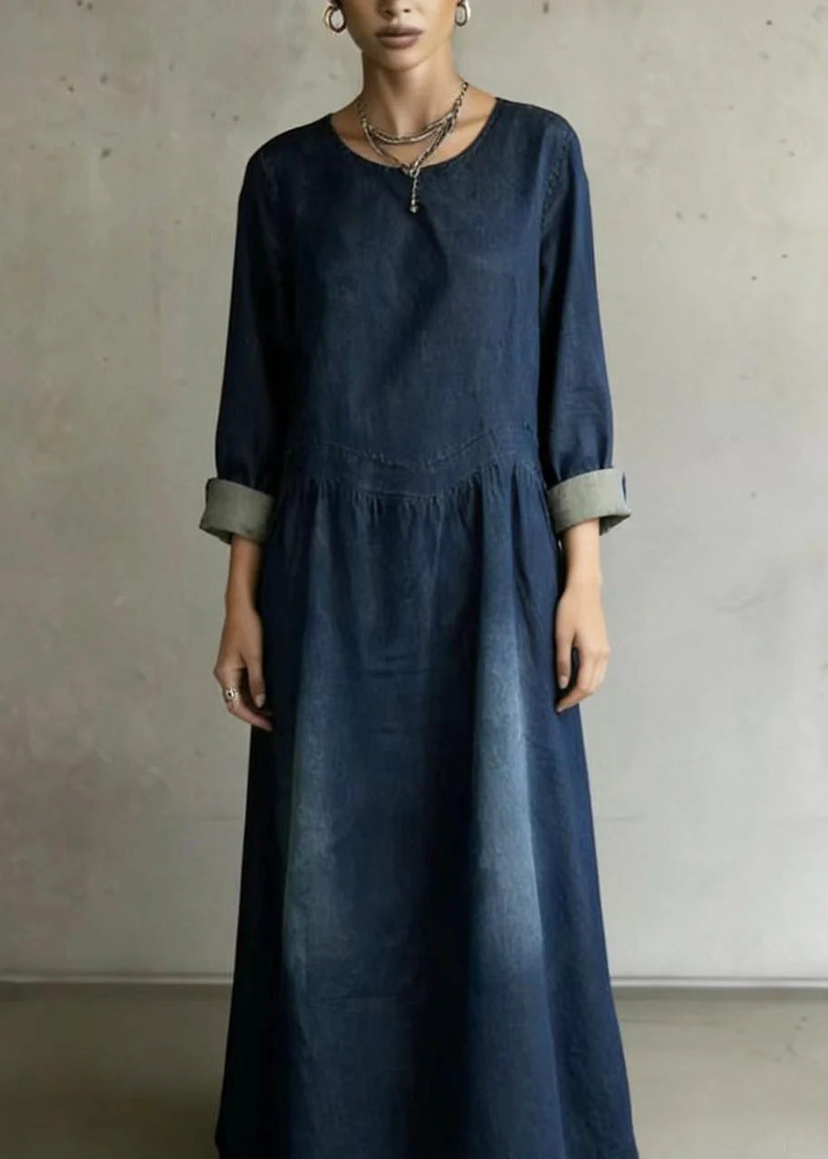Elegant Navy Oversized Denim Ankle Dress Spring - Image 5