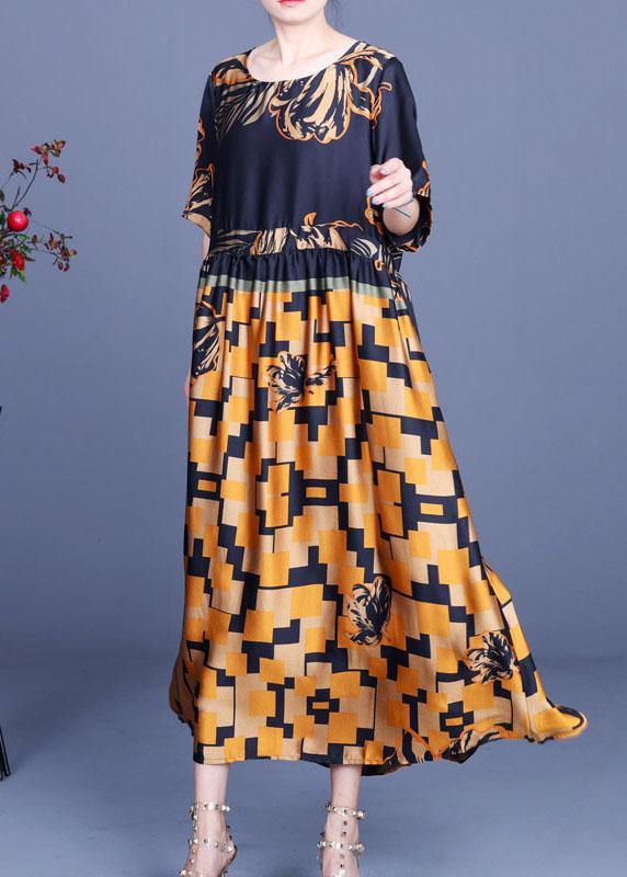 Elegant Navy Print Silk Tie Waist Mid Dress Summer - Image 3