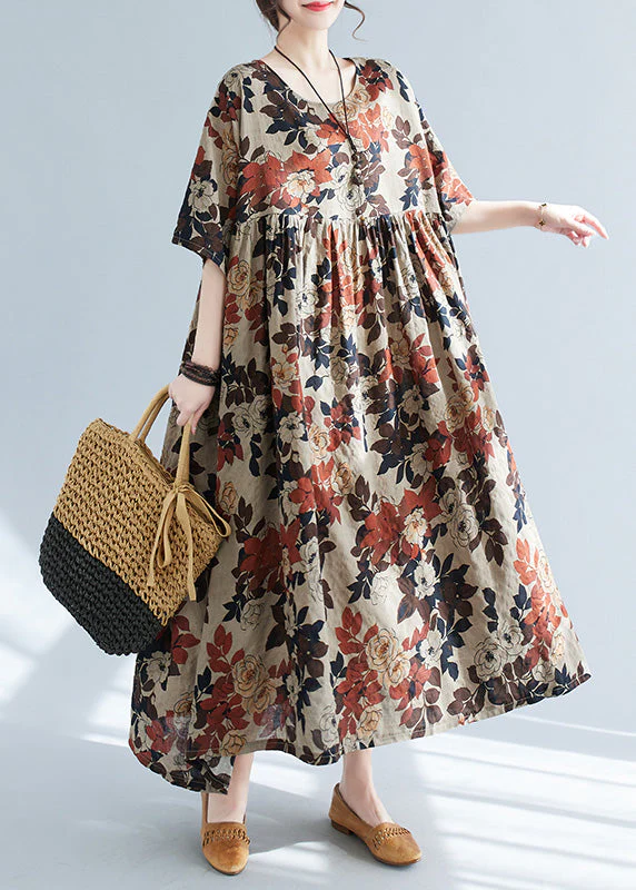Elegant O-Neck Print Patchwork Long Dresses Short Sleeve - Image 2
