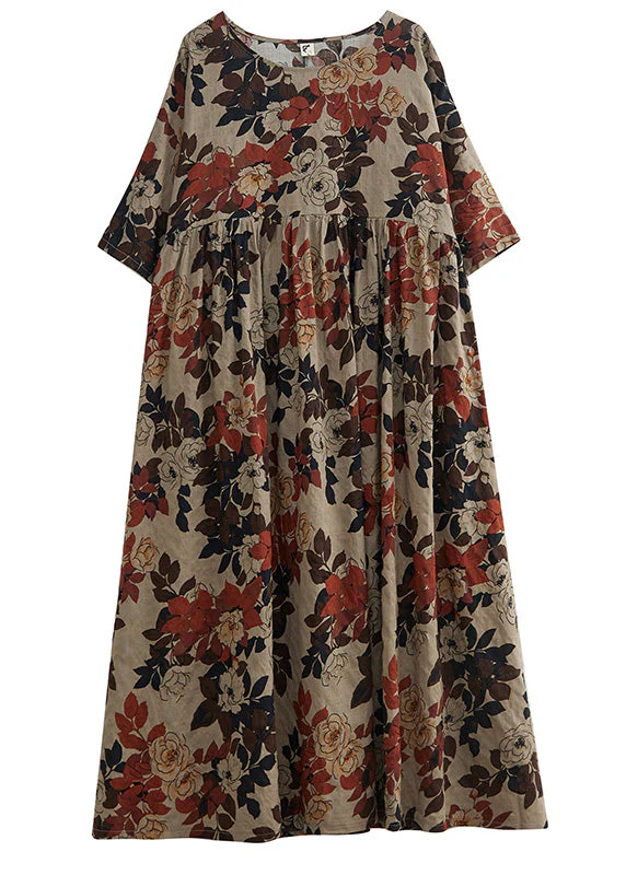 Elegant O-Neck Print Patchwork Long Dresses Short Sleeve - Image 5