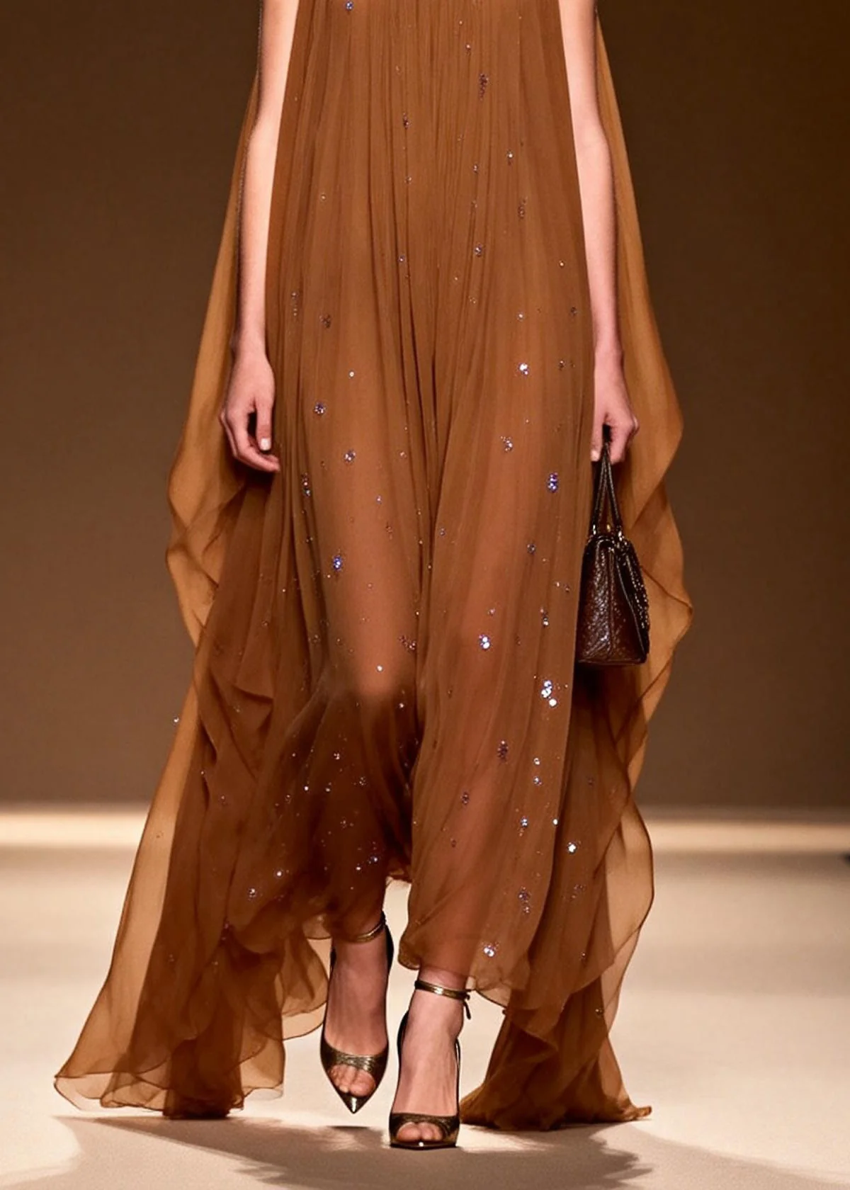 Elegant O Neck Zircon Chiffon Long Dress Sleeveless - Image 4