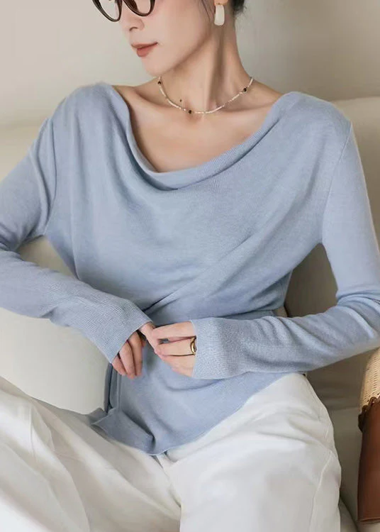 Elegant Oat Colored Collar Wool Knitted Top Spring - Image 4