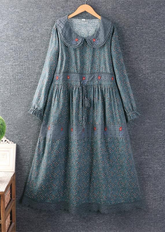 Elegant Orange print Tie Waist Pockets Linen Dresses Spring - Image 2