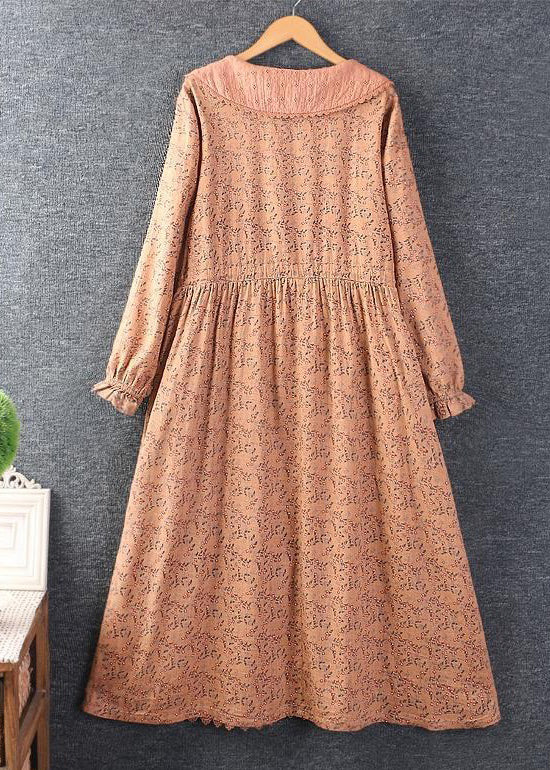 Elegant Orange print Tie Waist Pockets Linen Dresses Spring - Image 4