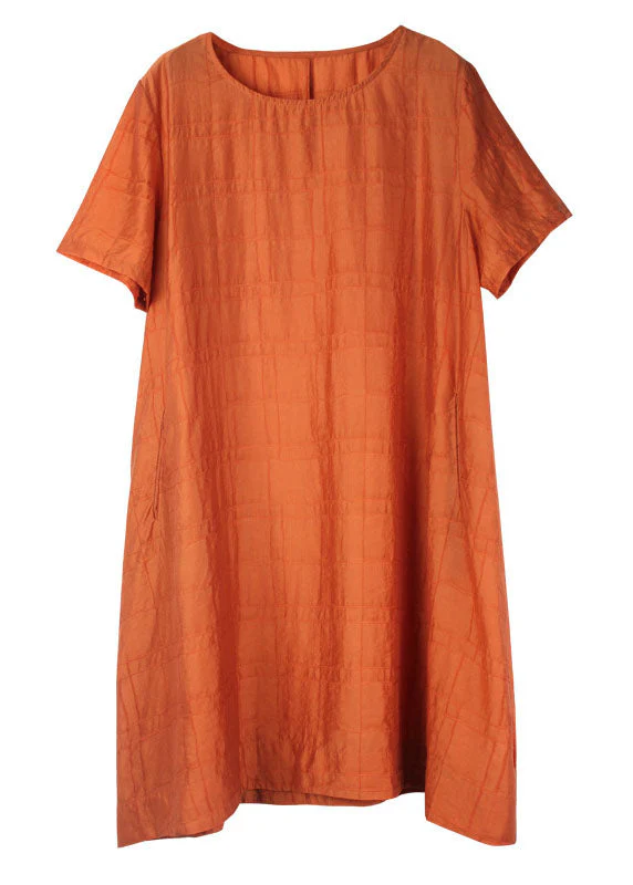 Elegant Orange O Neck Silk A Line Dress Summer - Image 5