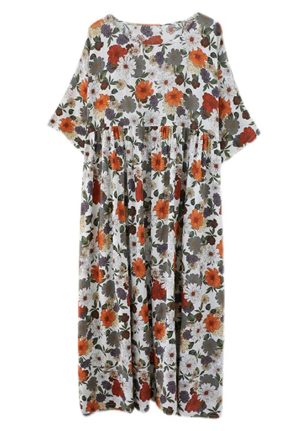 Elegant Orange Print Wrinkled Maxi Dresses Summer - Image 5