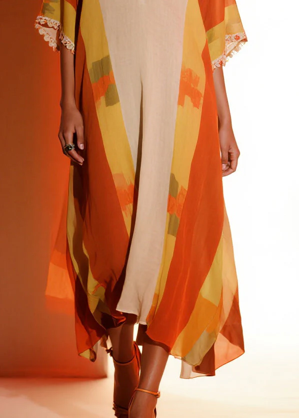 Elegant Orange Ruffled Print Chiffon Holiday Dress Summer - Image 5
