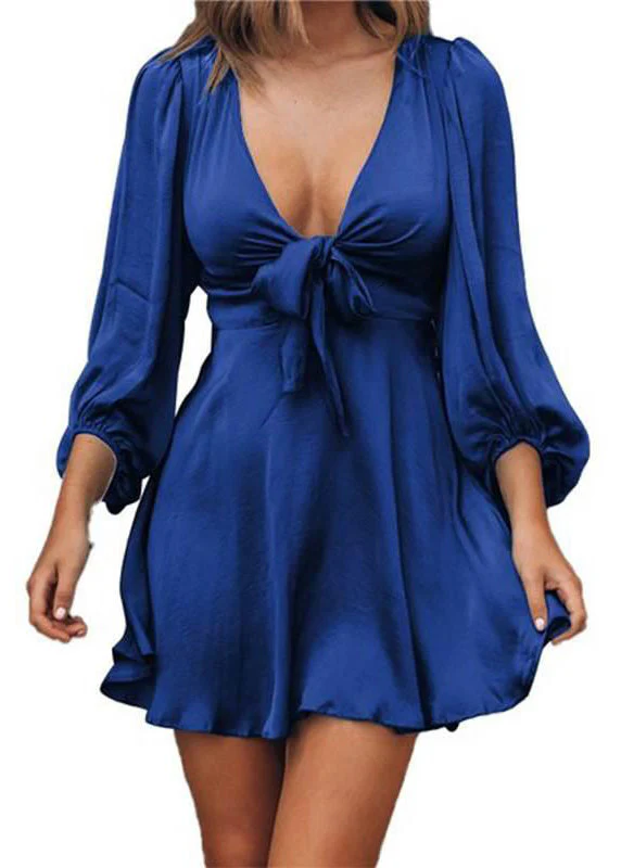 Elegant Peacock Green Deep-V Neck Mini Dress Summer - Image 5
