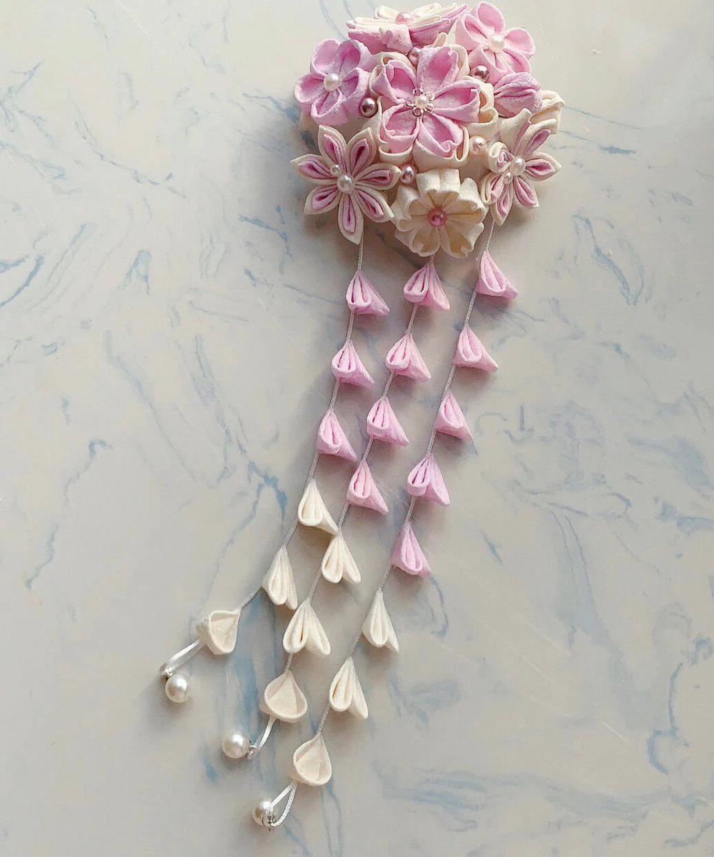 Elegant Pink Alloy Pearl Cherry Blossom Tassel Two-piece set Hairpin - Image 3