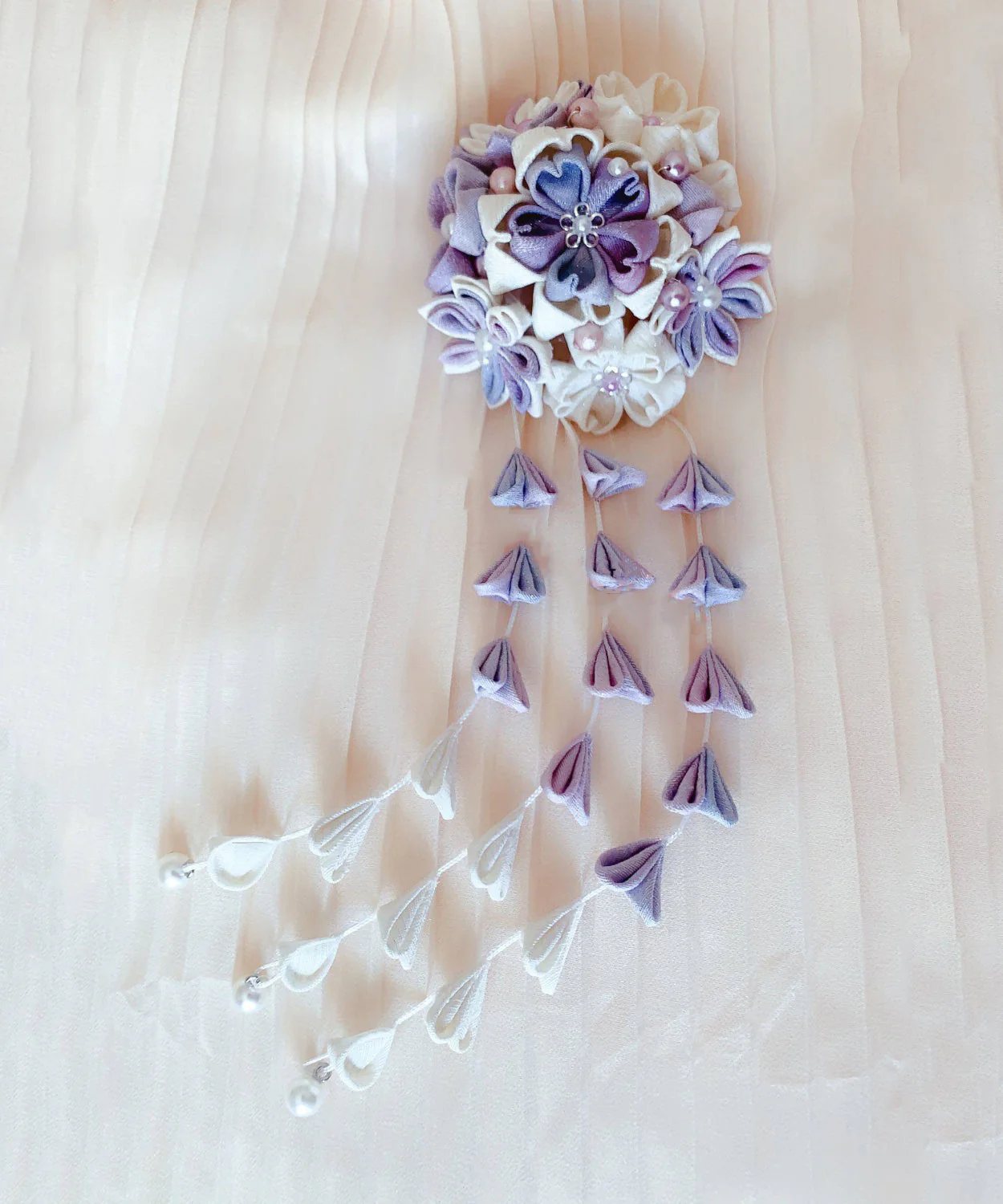 Elegant Pink Alloy Pearl Cherry Blossom Tassel Two-piece set Hairpin - Image 4