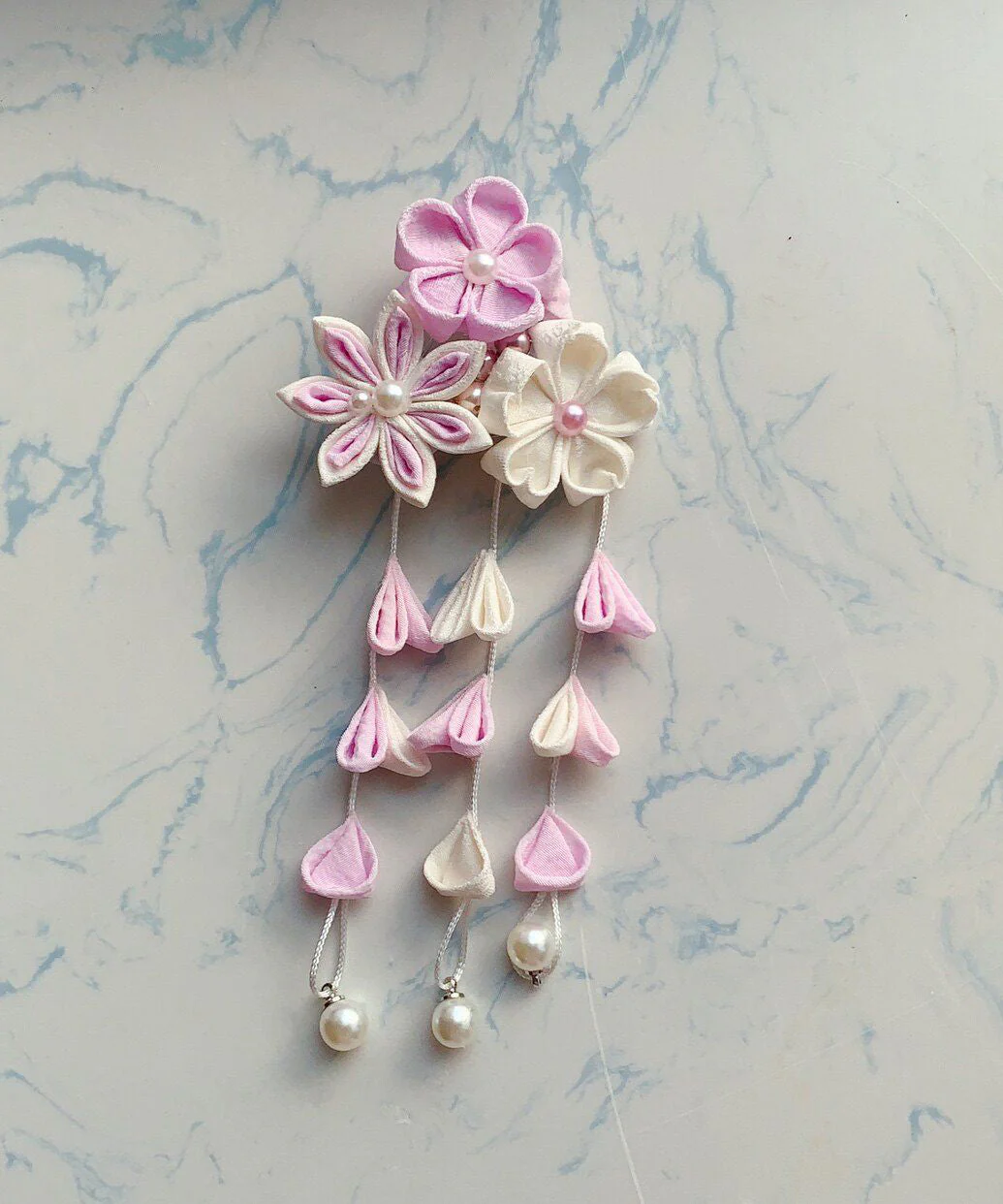 Elegant Pink Alloy Pearl Cherry Blossom Tassel Two-piece set Hairpin - Image 5