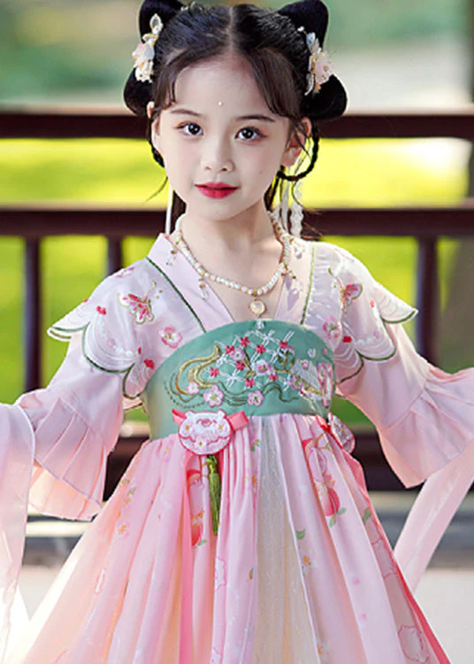 Elegant Pink Embroideried Patchwork Tassel Girls Maxi Dresses Flare Sleeve - Image 5