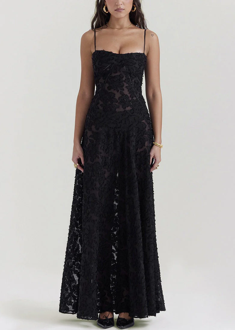 Elegant Pink Lace Up Lace Spaghetti Strap Dress Sleeveless - Image 3