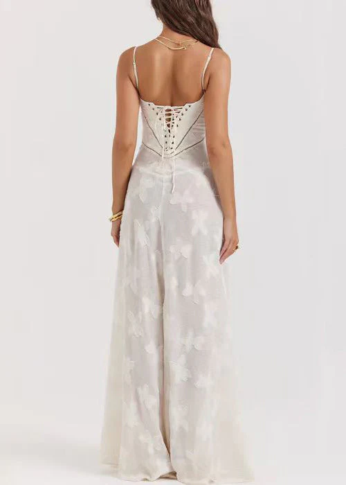 Elegant Pink Lace Up Lace Spaghetti Strap Dress Sleeveless - Image 5