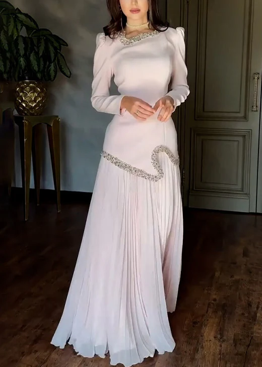 Elegant Pink Nail Bead Tops And Wrinkled Skirts Chiffon Two Pieces Set - Image 4