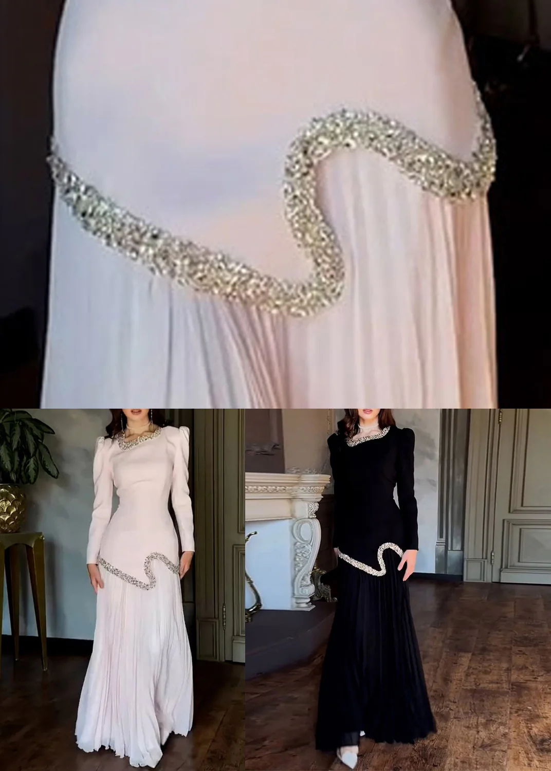 Elegant Pink Nail Bead Tops And Wrinkled Skirts Chiffon Two Pieces Set - Image 5