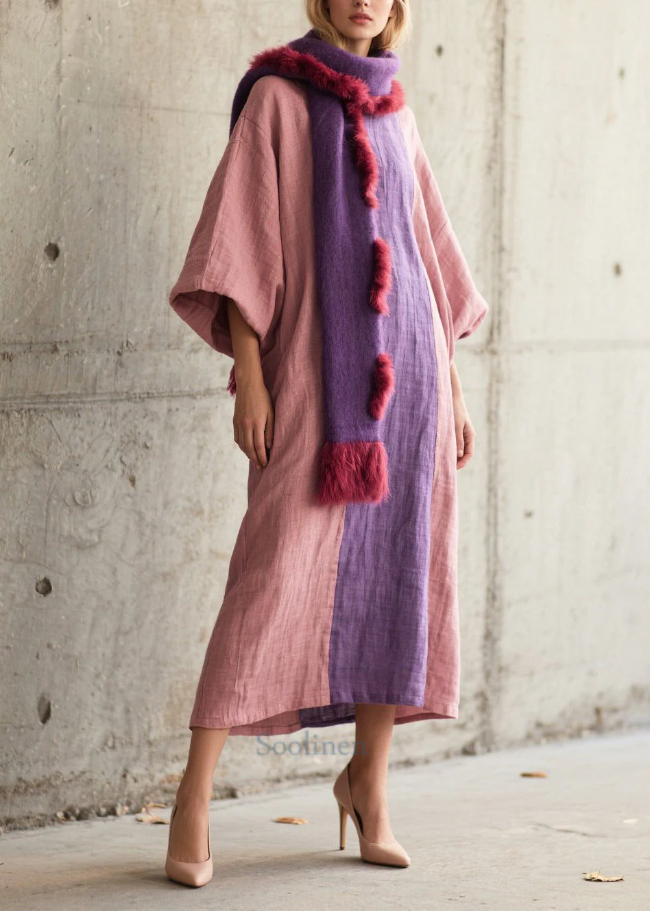 Elegant Pink Oversized Patchwork Cotton Robe Dresses Lantern Sleeve - Image 5
